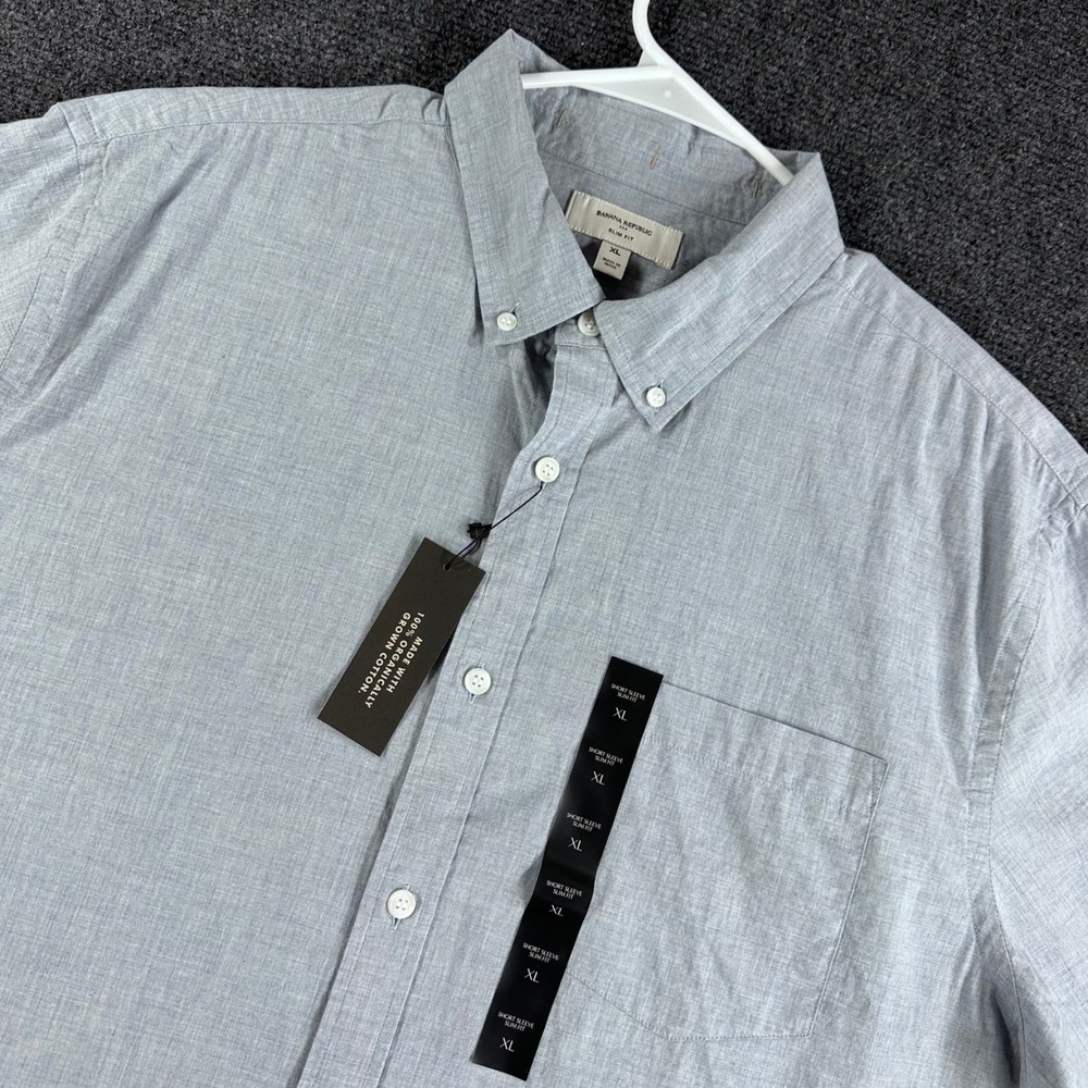 Banana Republic Mens XL Slim Fit Short Sleeve Organic Cotton Button Down Shirt